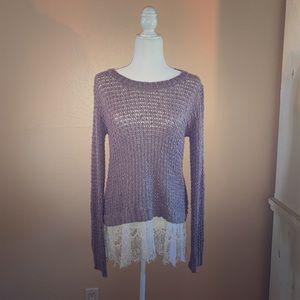 Purple sweater with lace trim